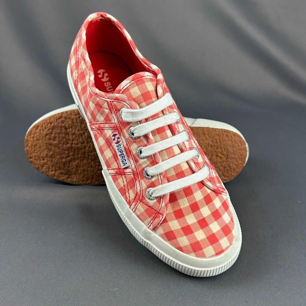 Superga Red and White Gingham Sneakers Check Plaid Lace Up Women’s Size 7 NEW - Picture 7 of 15